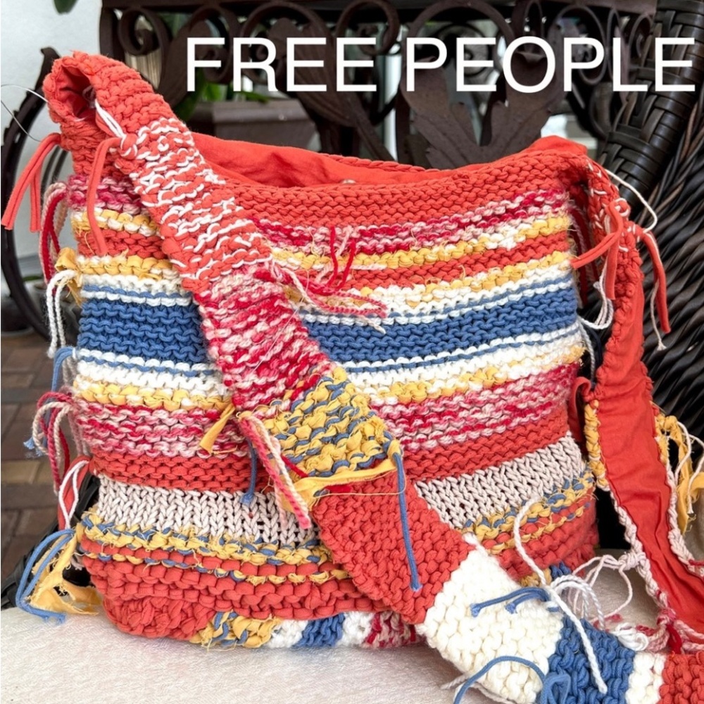 FREE PEOPLE Northbound Hobo Crochet Bag Cotton Stripe Multicolor Crossbody